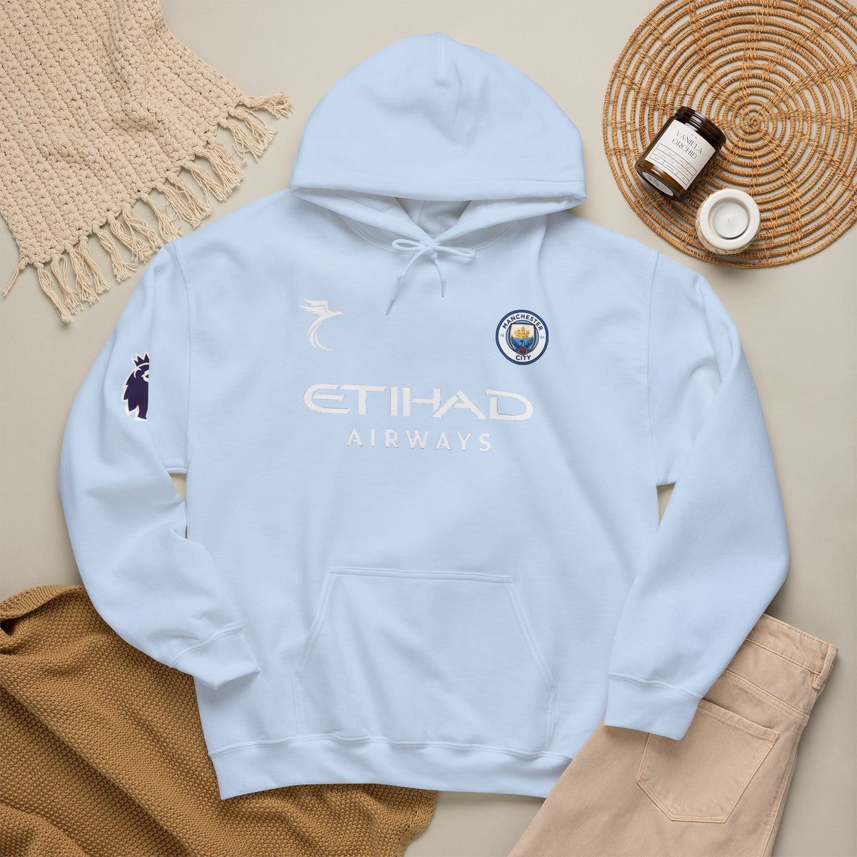 Manchester City #5 Anderson Sky Blue Hoodie – Etihad Airways Football Sweatshirt