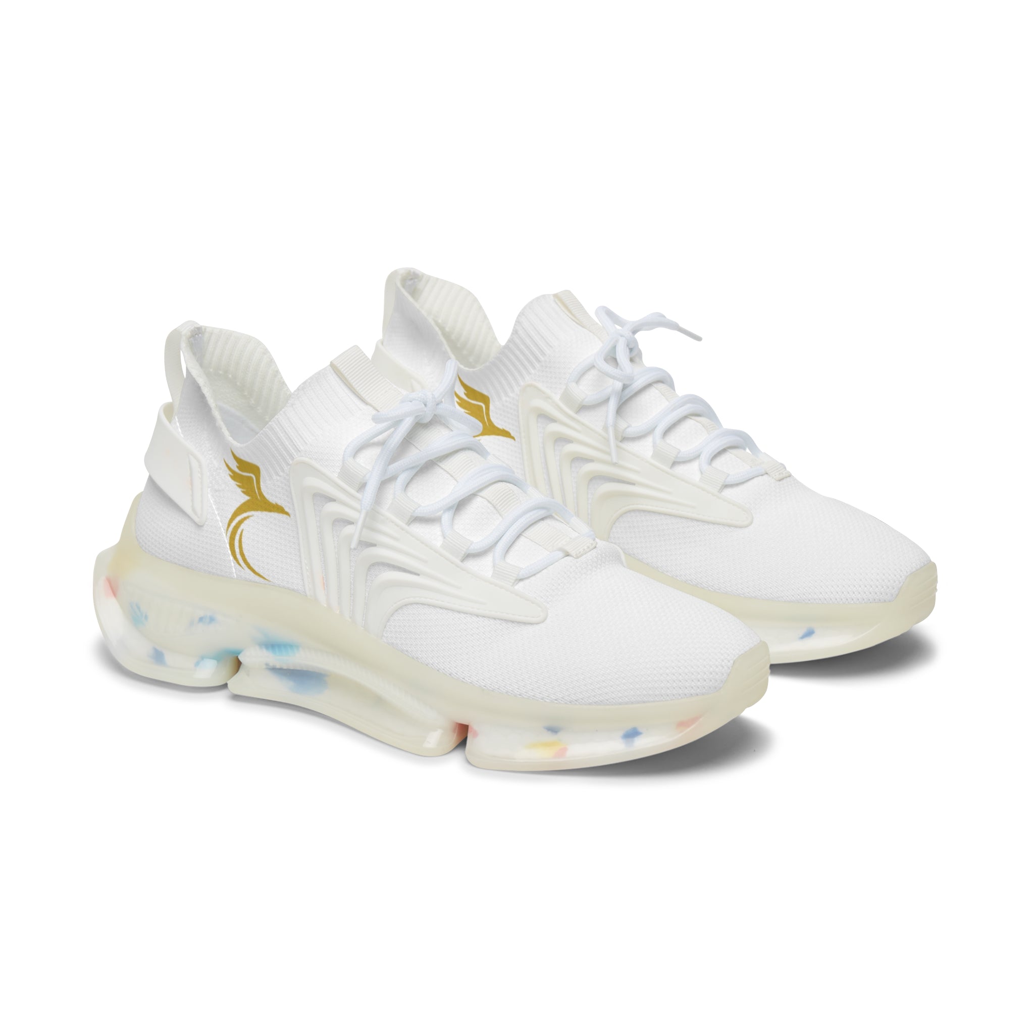 Women's White Mesh Sneakers — Lightweight Knit Athletic Shoes with Speckled Sole