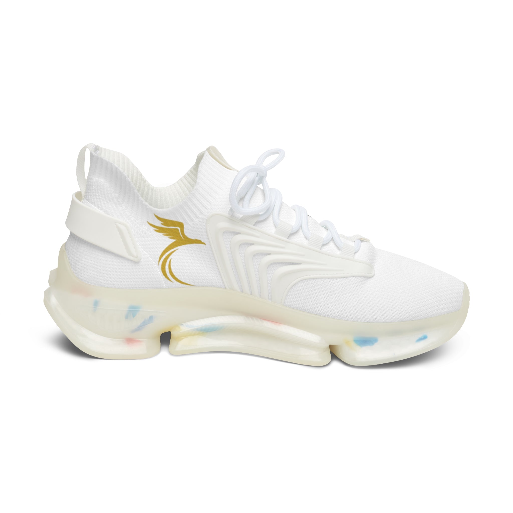 Women's White Mesh Sneakers — Lightweight Knit Athletic Shoes with Speckled Sole