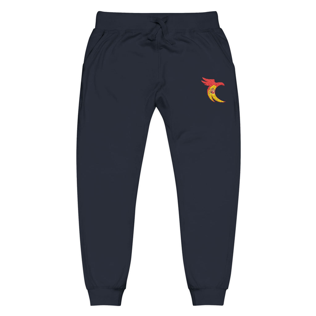 Embroidered Phoenix Joggers - Flame Bird Fleece Sweatpants