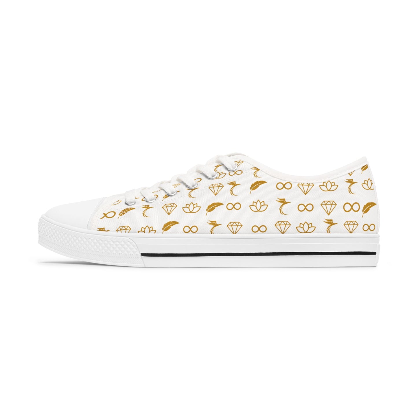 Low Top Sneakers — White Gold Jewelry Motif Casual Shoes