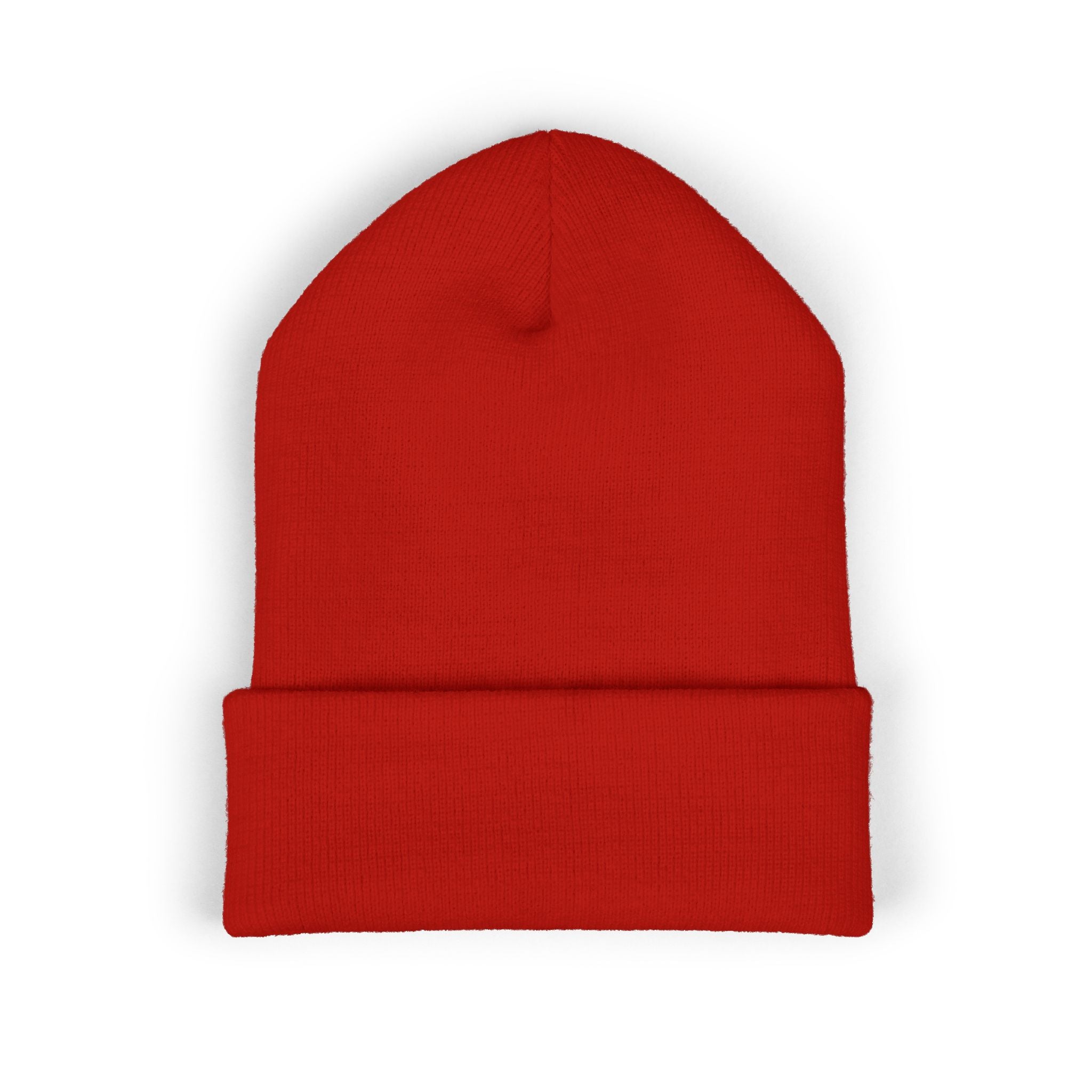 Embroidered Cat with Heart Cuffed Beanie — Cute Minimalist Knit Hat