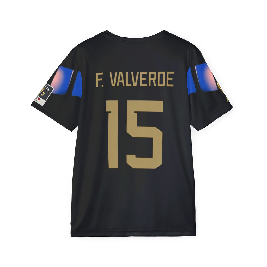 Men's Black Futuristic Soccer Jersey — Blue Glow Crest AOP