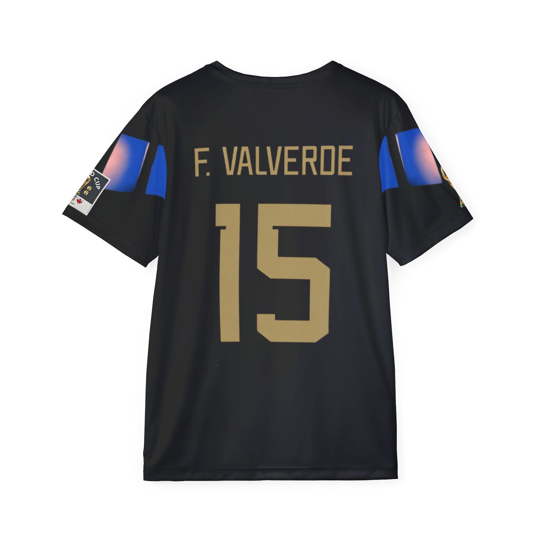 Men's Black Futuristic Soccer Jersey — Blue Glow Crest AOP