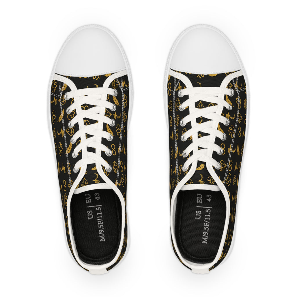 Men's Low Top Sneakers – Black & Gold Bicycle Pattern Casual Canvas Shoes