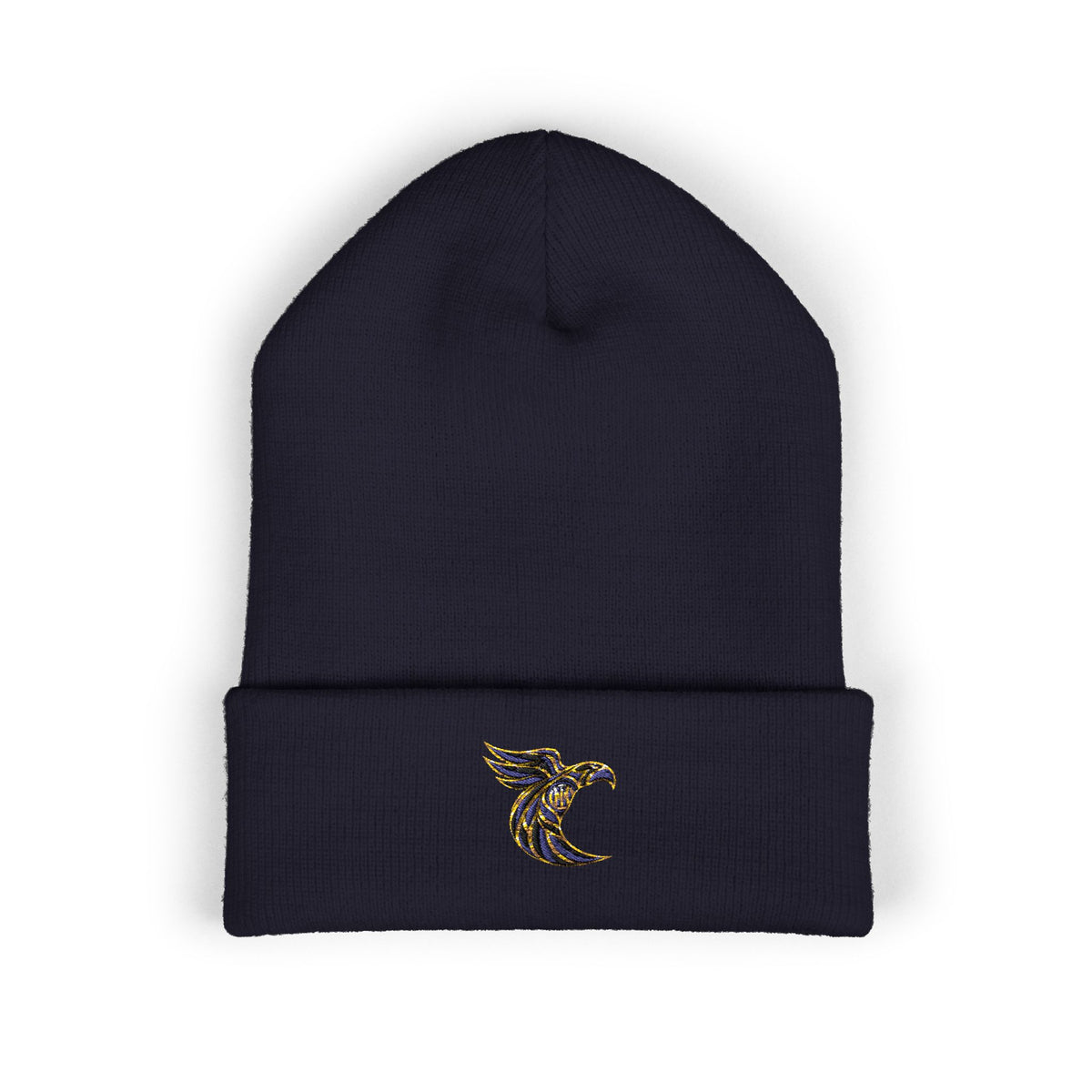 Embroidered Falcon Cuffed Beanie – Classic Knit Winter Hat