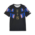 Men's Black Futuristic Soccer Jersey — Blue Glow Crest AOP