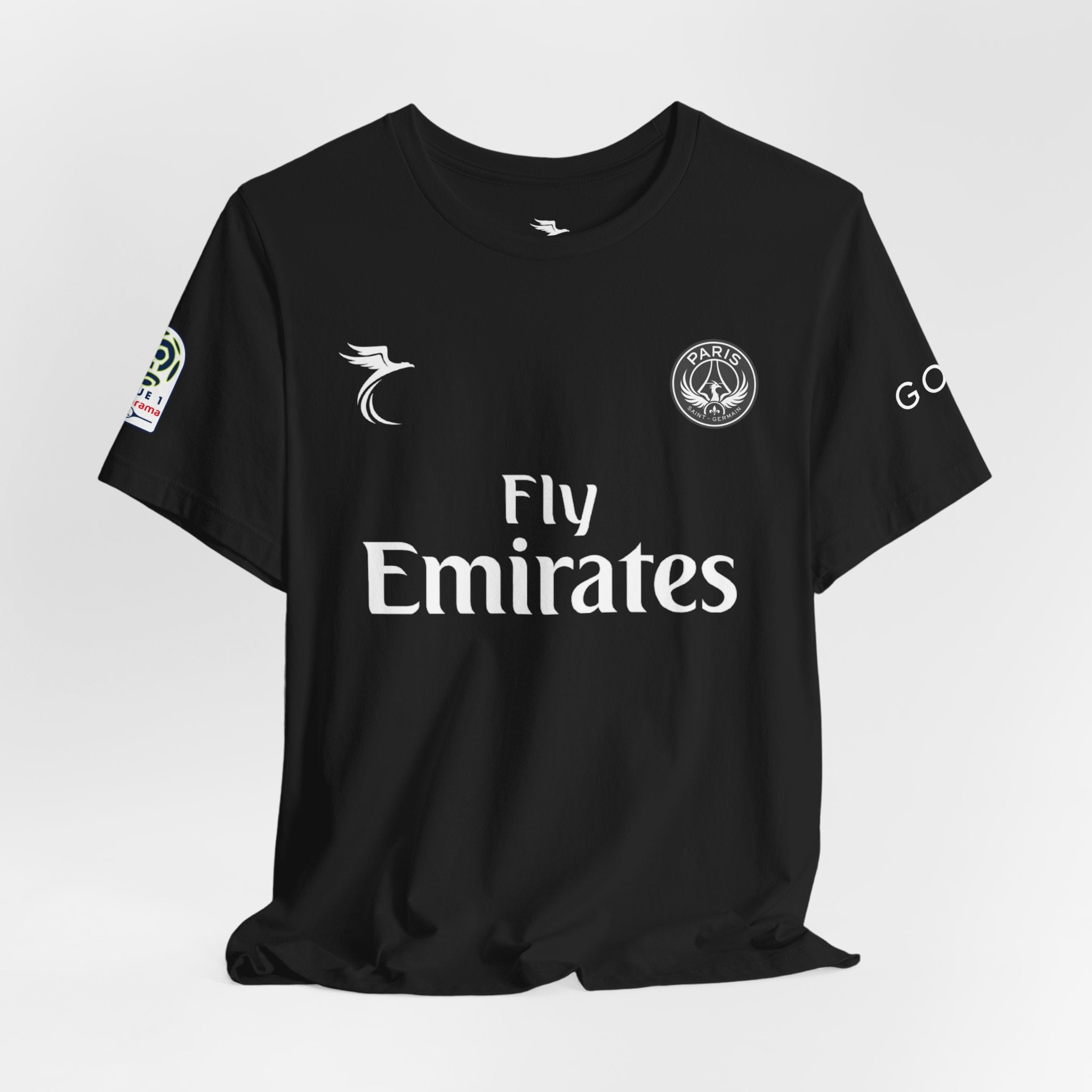 Black PSG Neymar Soccer Jersey Tee with 'Fly Emirates' Front and Number 10 Back