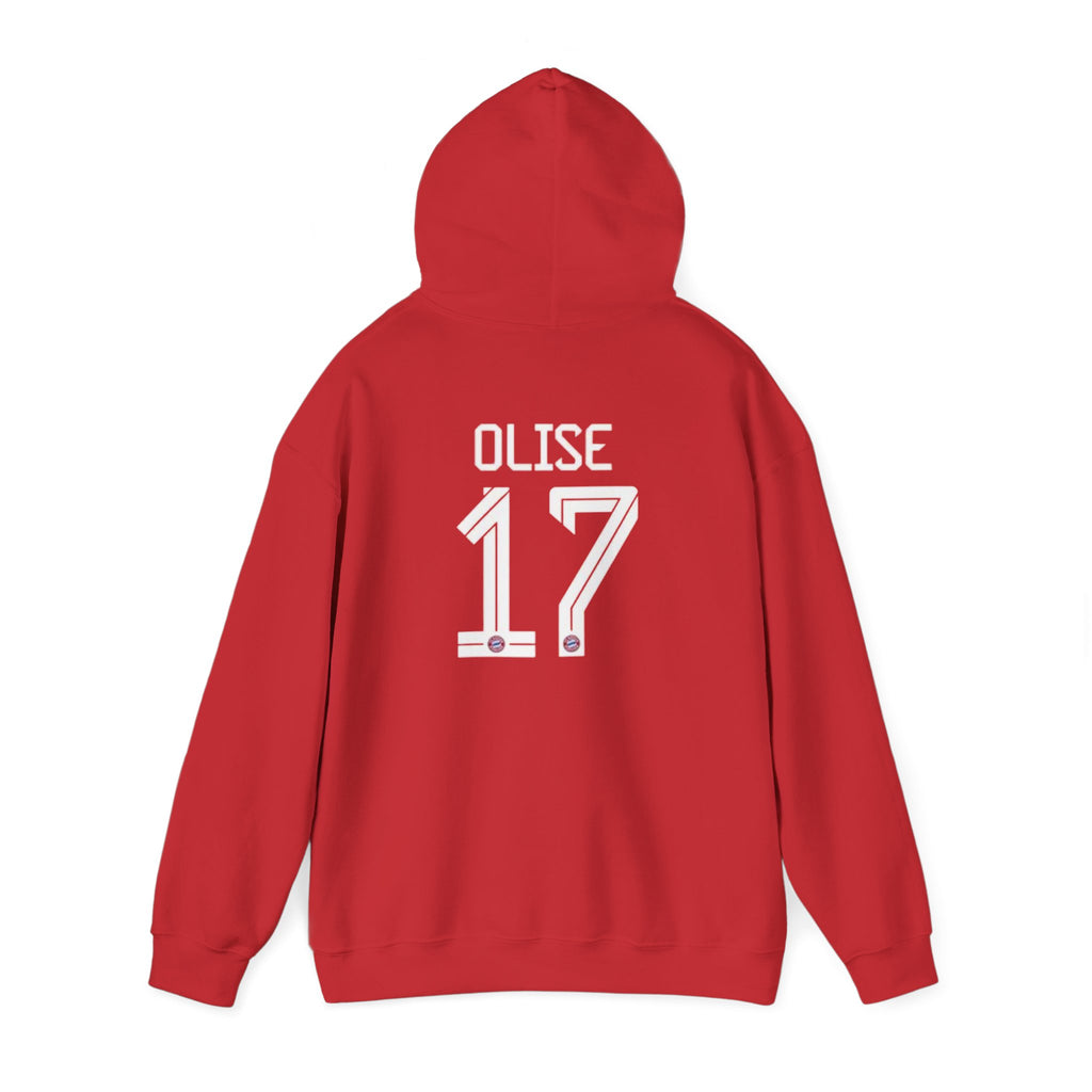 Hoodie — ‘Olise 17’ Red Soccer Player Hoodie (Front Logo, Back Number)