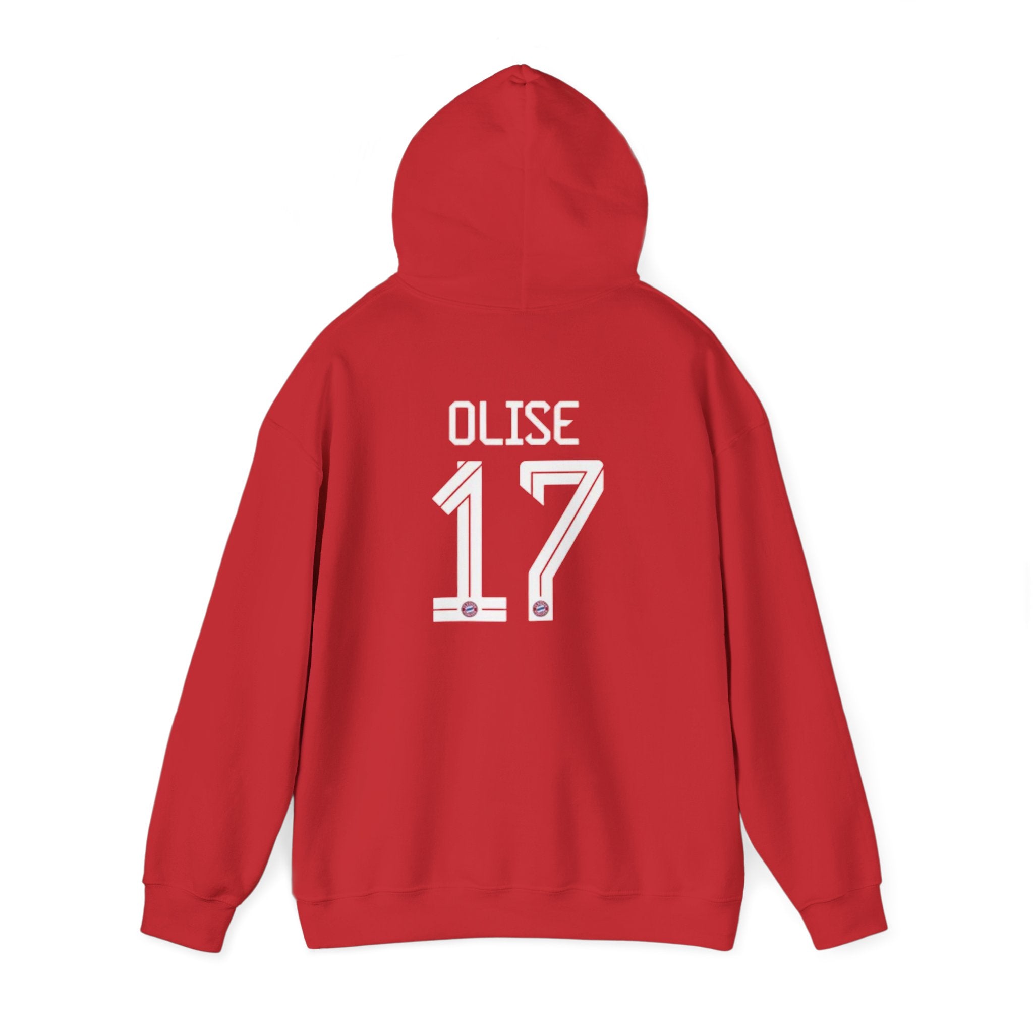 Hoodie — ‘Olise 17’ Red Soccer Player Hoodie (Front Logo, Back Number)