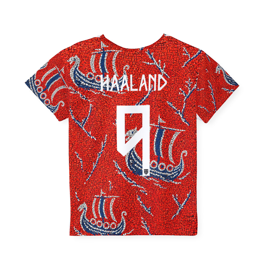 Kids Red Viking Football Jersey — Haaland #9 All-Over Print