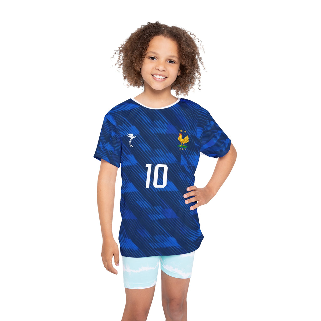 Kids Soccer Jersey — Blue Mbappé #10 Youth Replica