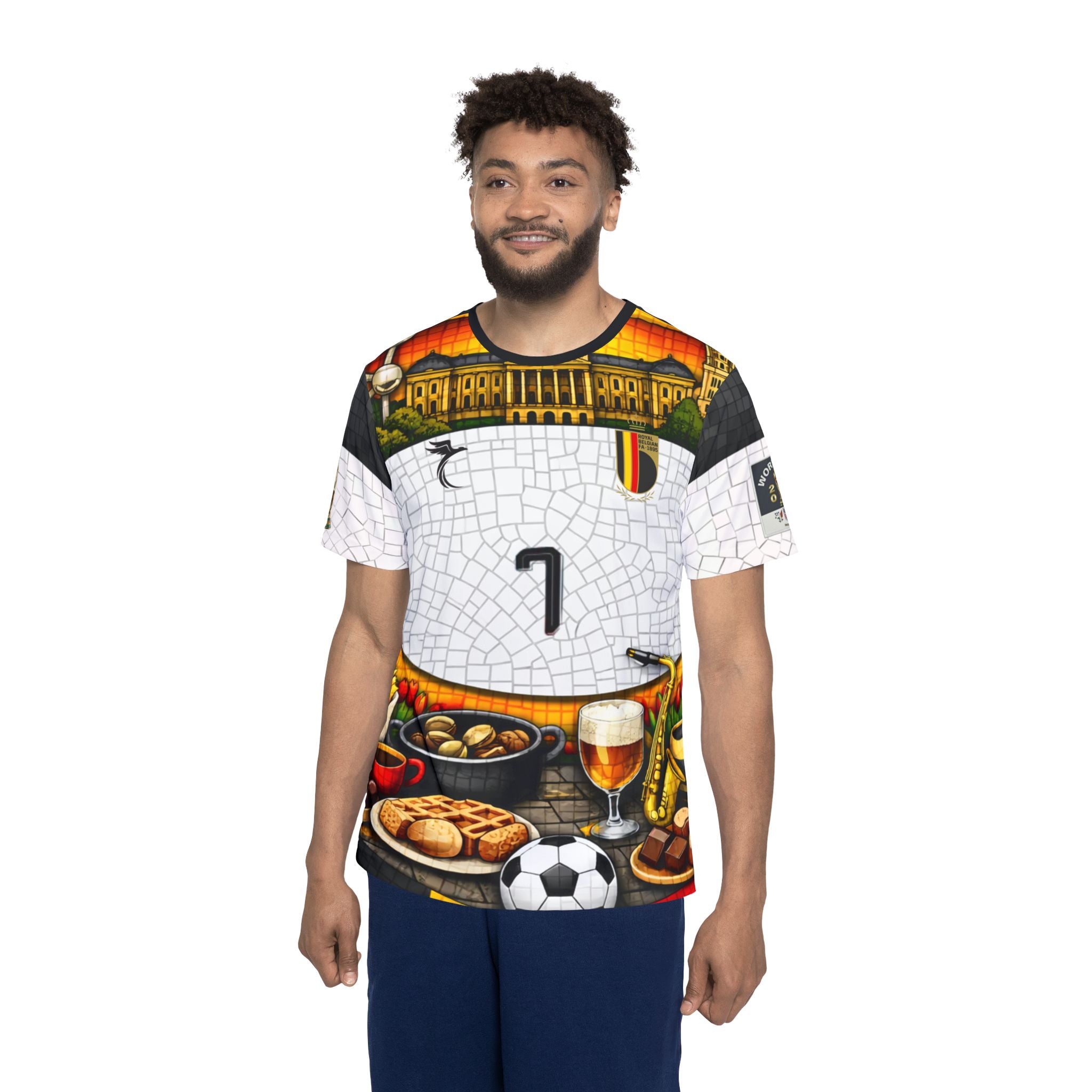 Men's Soccer Jersey — Mosaic Stadium & Game-Day Snack Graphic AOP