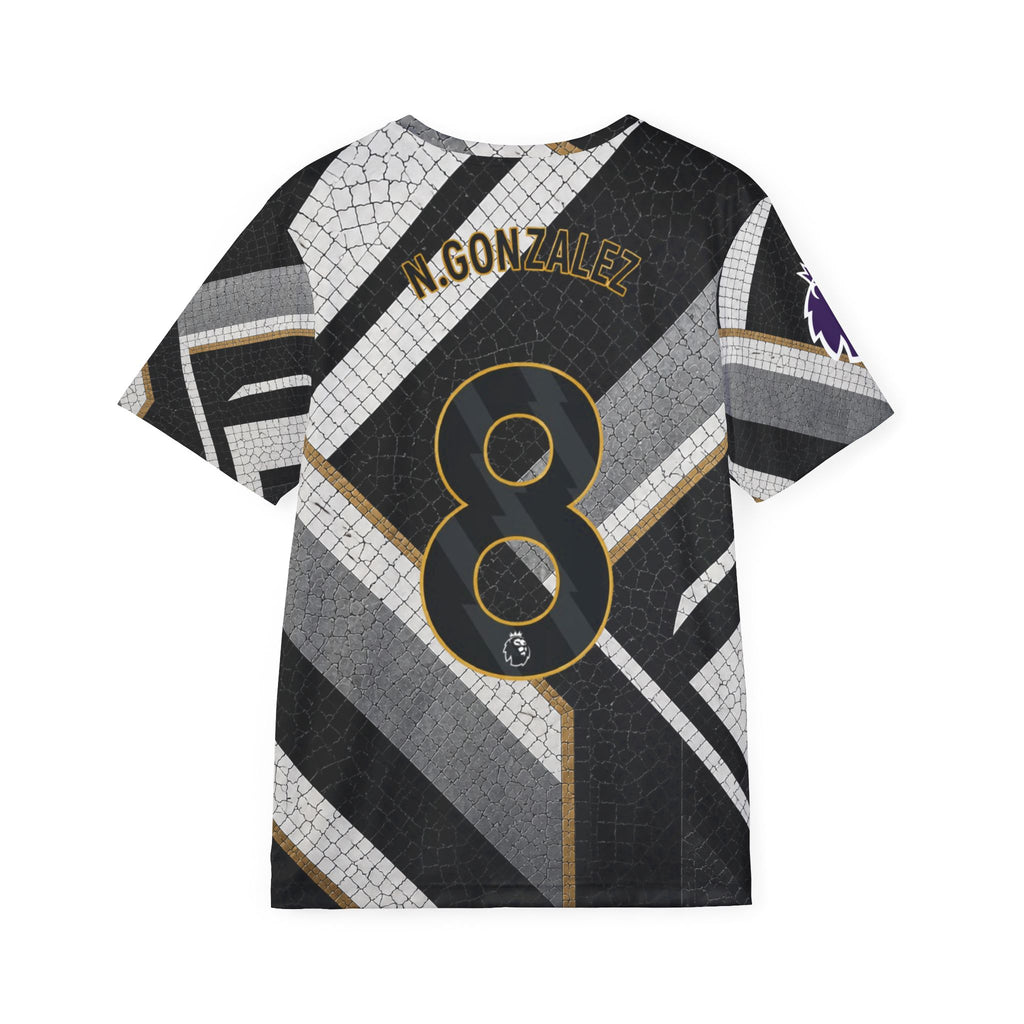 Men's Soccer Jersey — Custom Number 8 'N. Gonzalez' Black Gray Geometric Kit