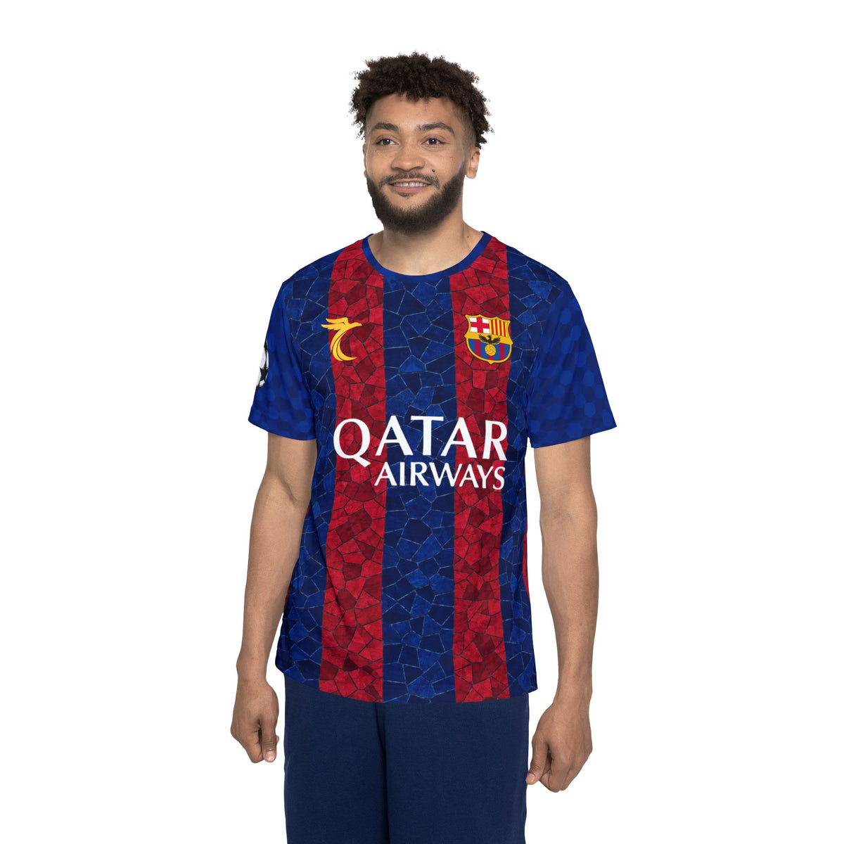 Men's Soccer Jersey — Retro Blue & Red Stripes with Numbered Back