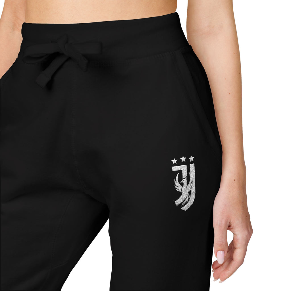 Embroidered Black Fleece Sweatpants — Minimal Crest Joggers