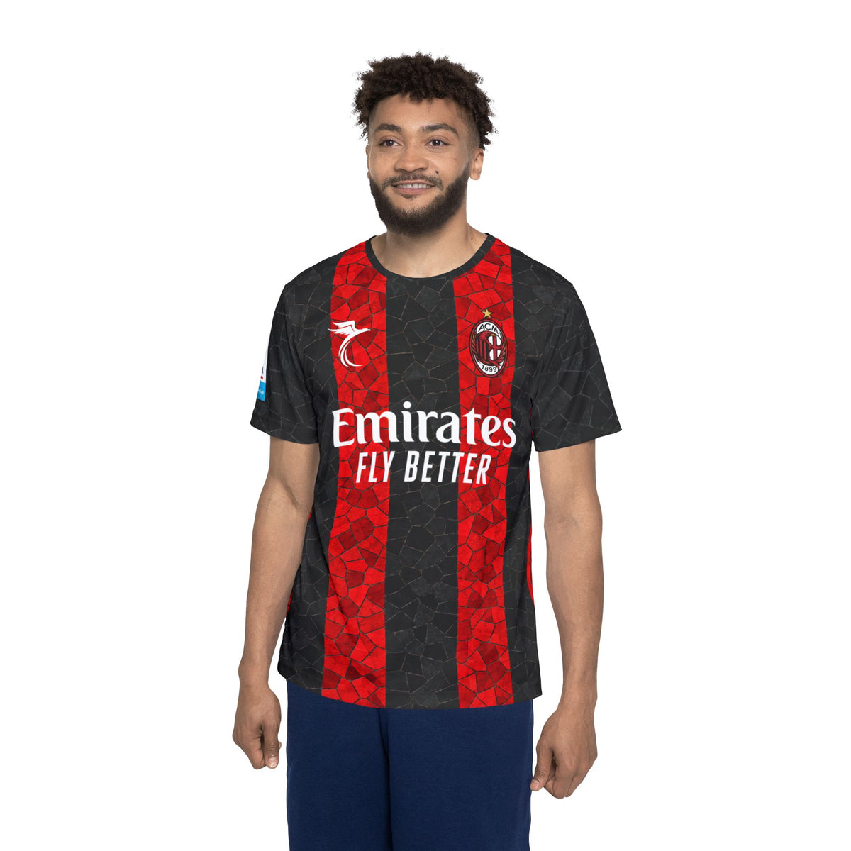 AC Milan Style Men's Soccer Jersey — "Moreira Jr 22" Red & Black Striped Kit