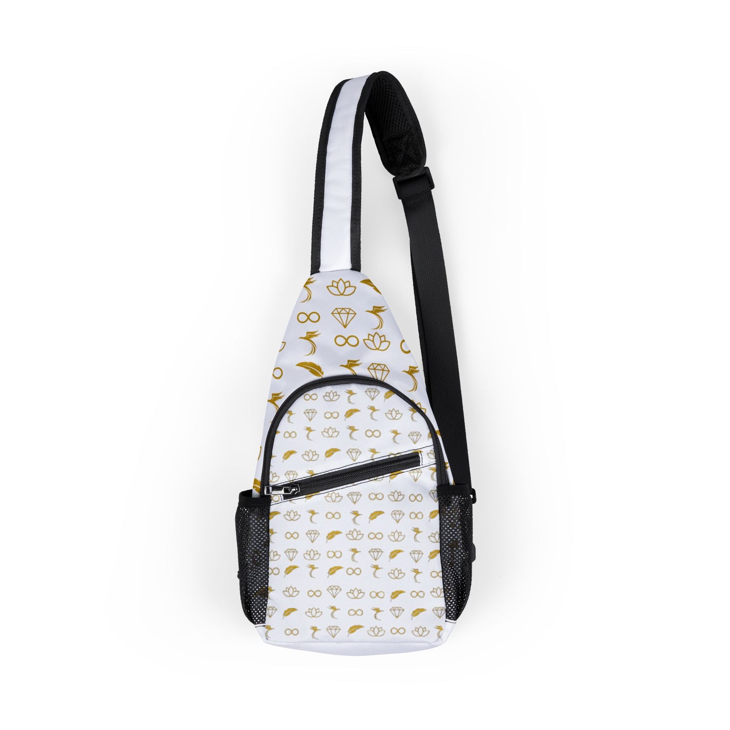 Gold Icon Pattern Chest Bag — Stylish Sling Pack for Travel & Everyday