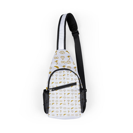 Gold Icon Pattern Chest Bag — Stylish Sling Pack for Travel & Everyday