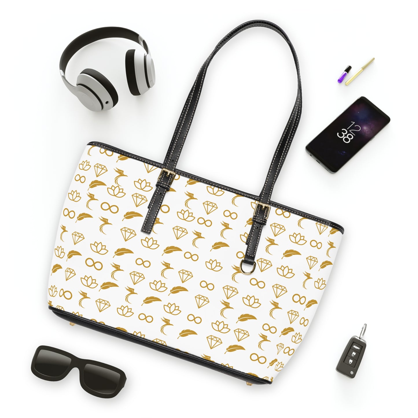 Gold Symbol Pattern PU Leather Shoulder Bag — Bridal & Everyday Tote