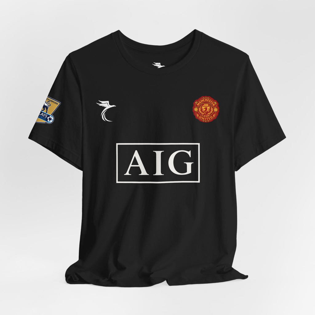 Soccer Jersey Tee — 'Ronaldo 7' Black Fan Shirt with AIG Crest