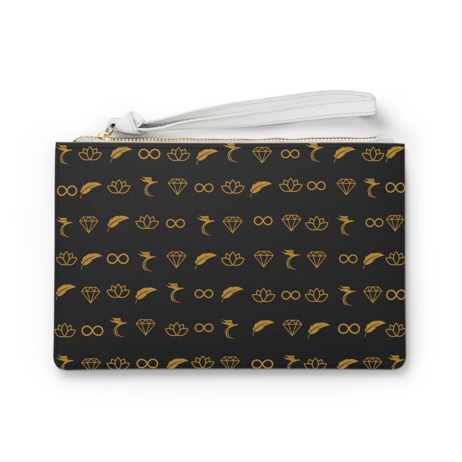 Elegant Black & Gold Clutch Bag with Symbolic Patterns image 0