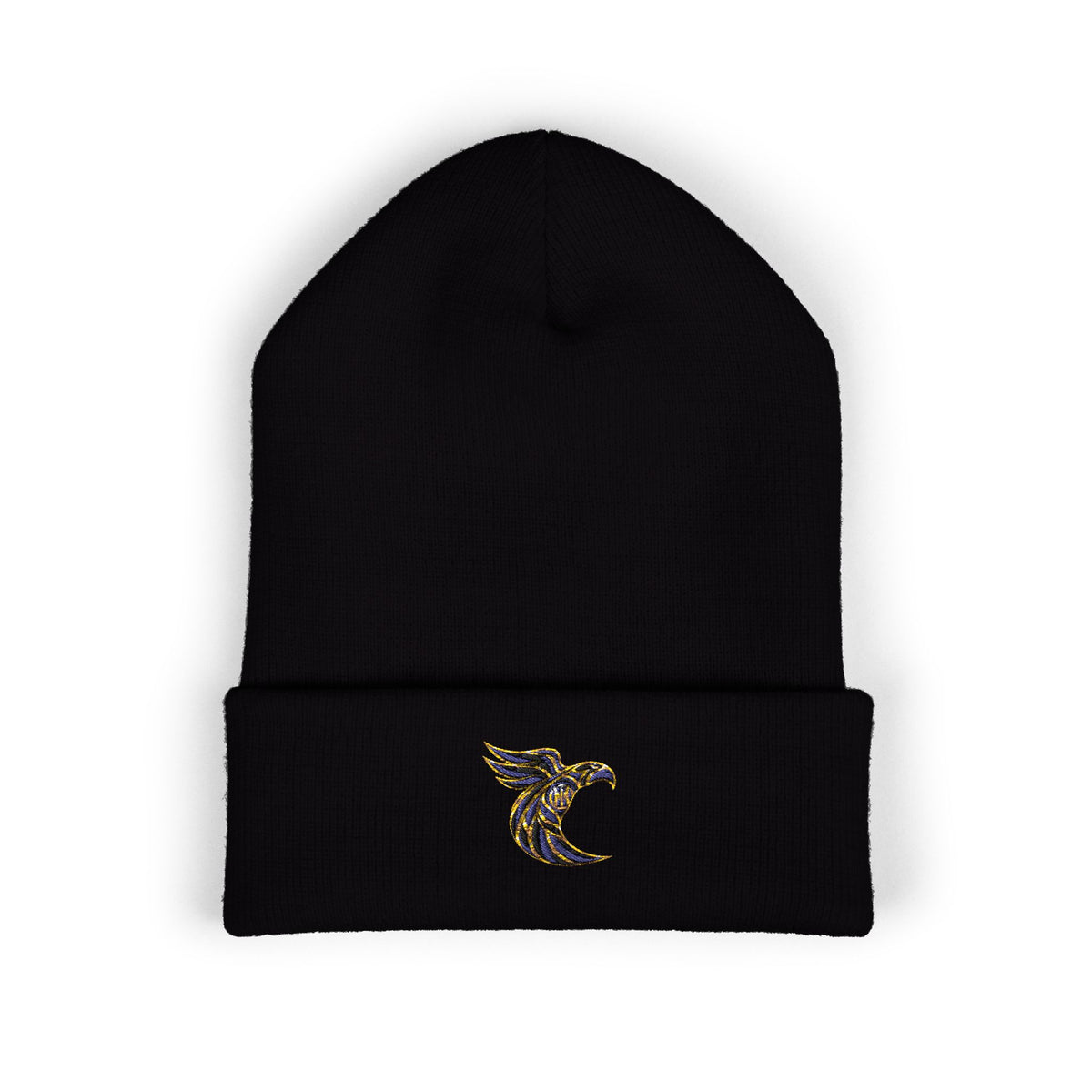 Embroidered Falcon Cuffed Beanie – Classic Knit Winter Hat