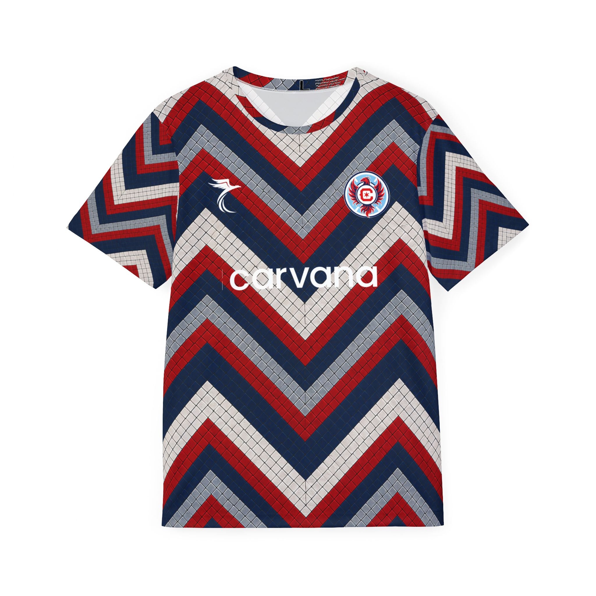 Men's Chevron Sports Jersey — Red Navy Zigzag All-Over Print with 'Lewandowsk' Back & Carvana Logo
