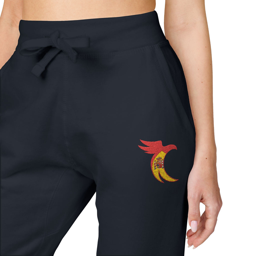 Embroidered Phoenix Joggers - Flame Bird Fleece Sweatpants