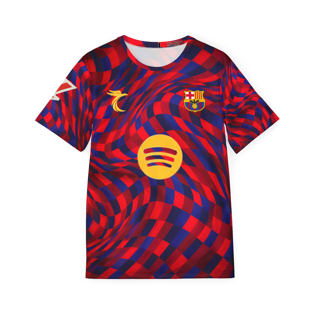 Barcelona-Inspired Rodri #16 Men's Sports Jersey — Red & Blue Swirl with 'Rodrigo 16'