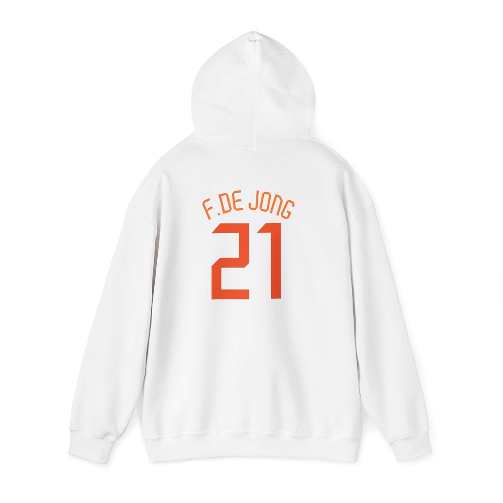 Hoodie — Orange Lion Crest & "F. De Jong 21" Soccer Jersey Style Hoodie