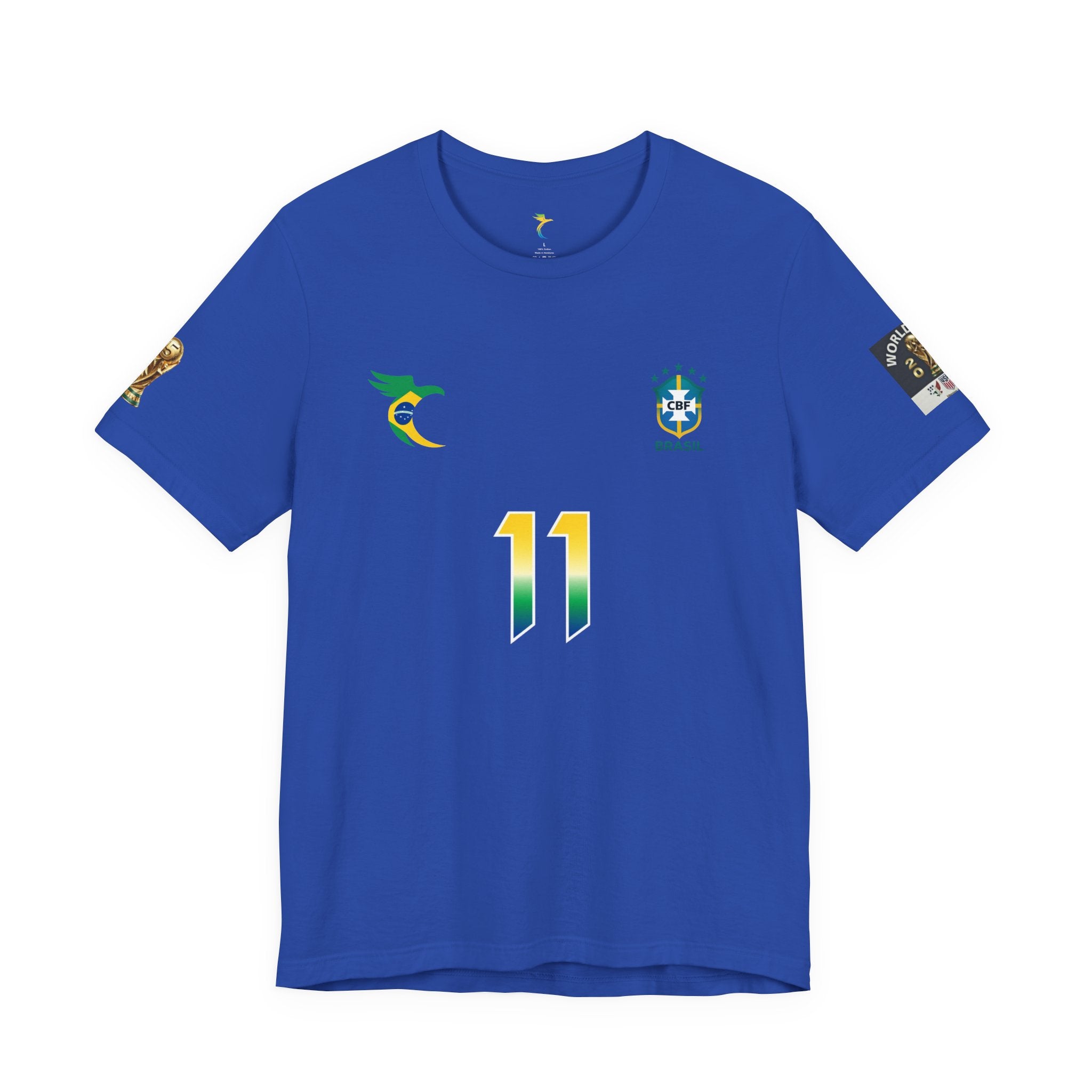 Brazil Soccer Raphinha T‑Shirt — Yellow Brazil Crest Tee with Flag & Sleeve Badges