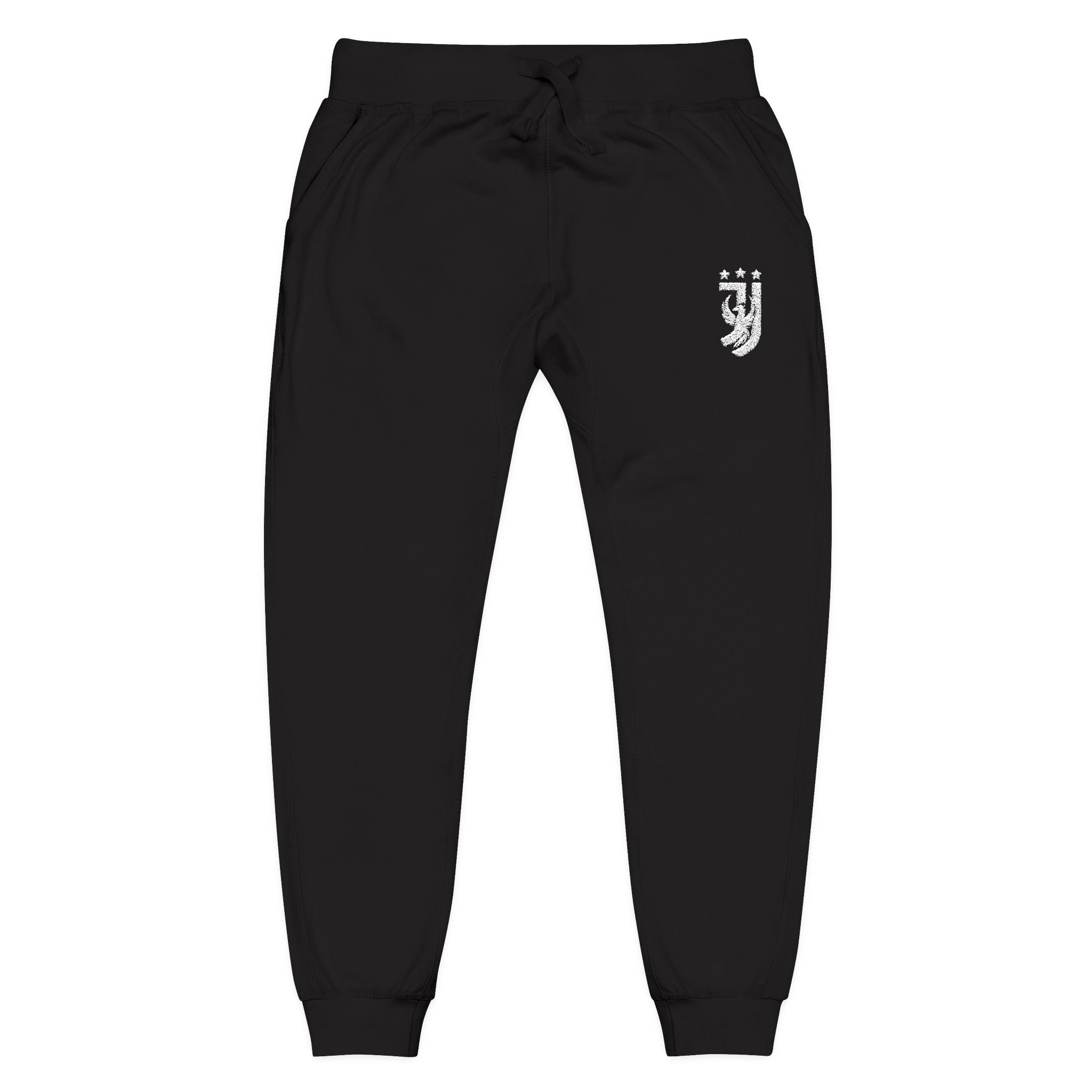 Embroidered Black Fleece Sweatpants — Minimal Crest Joggers