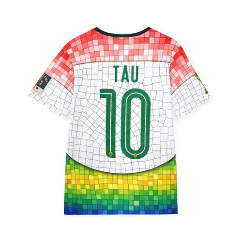 African Heritage Mosaic Sports Jersey — Table Mountain, Wildlife & Rainbow Stripe Design