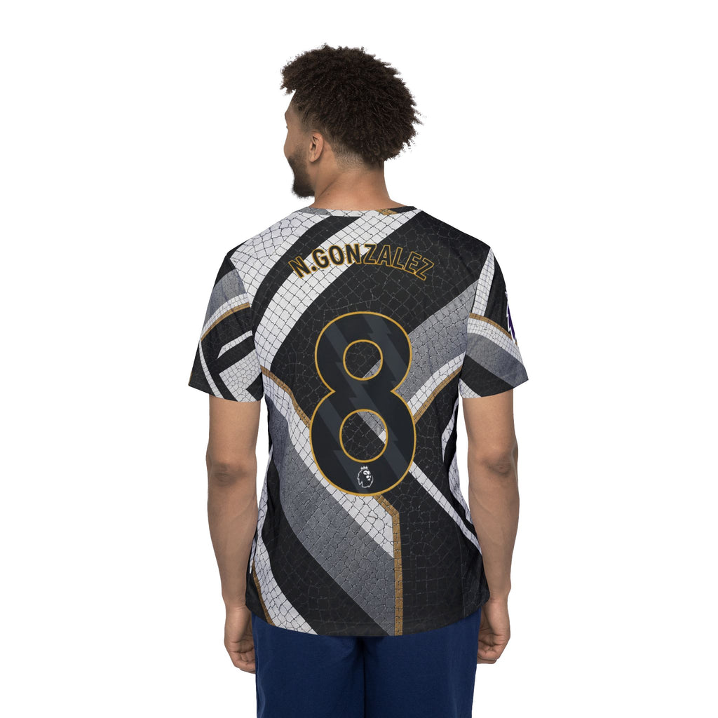 Men's Soccer Jersey — Custom Number 8 'N. Gonzalez' Black Gray Geometric Kit