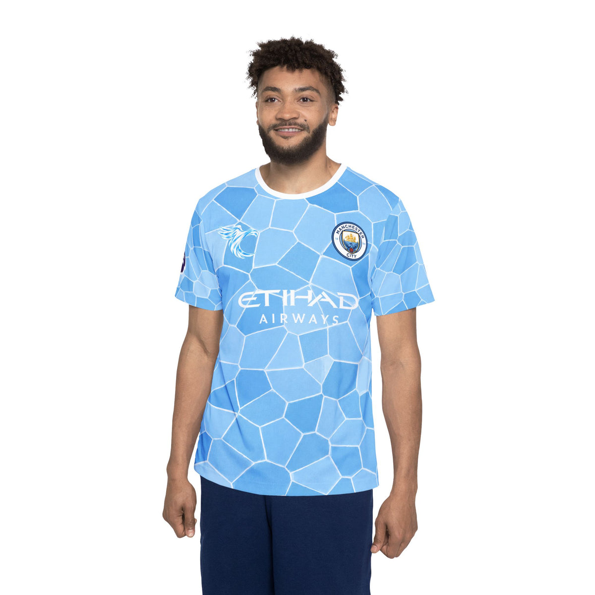 Erling Haaland Soccer Jersey — Light Blue Mosaic Football Shirt (Etihad Style)