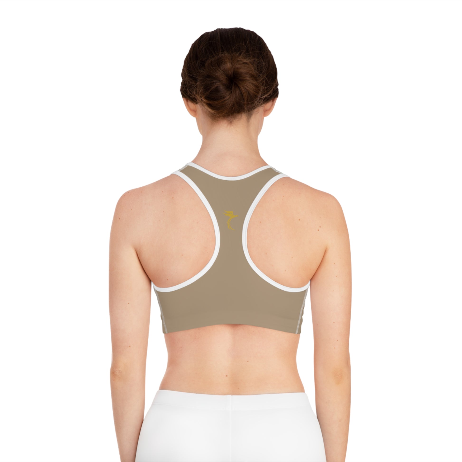 Essential Sports Bra - Beige with Golden Logo image 3