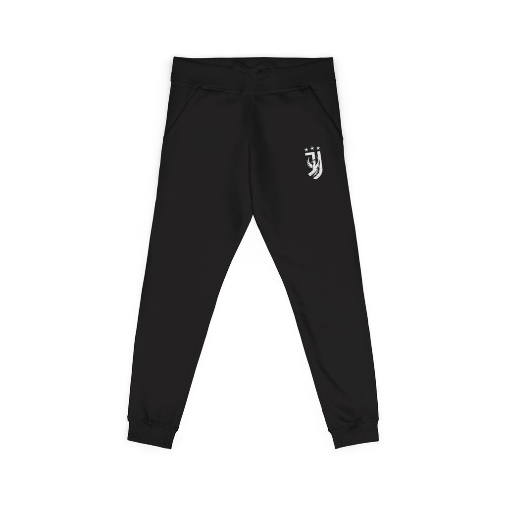 Embroidered Black Fleece Sweatpants — Minimal Crest Joggers