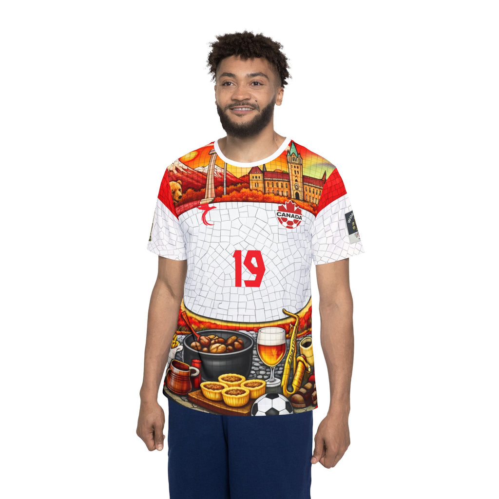 Men's Soccer Jersey — Festive Football Mosaic with Stadium & Snacks AOP