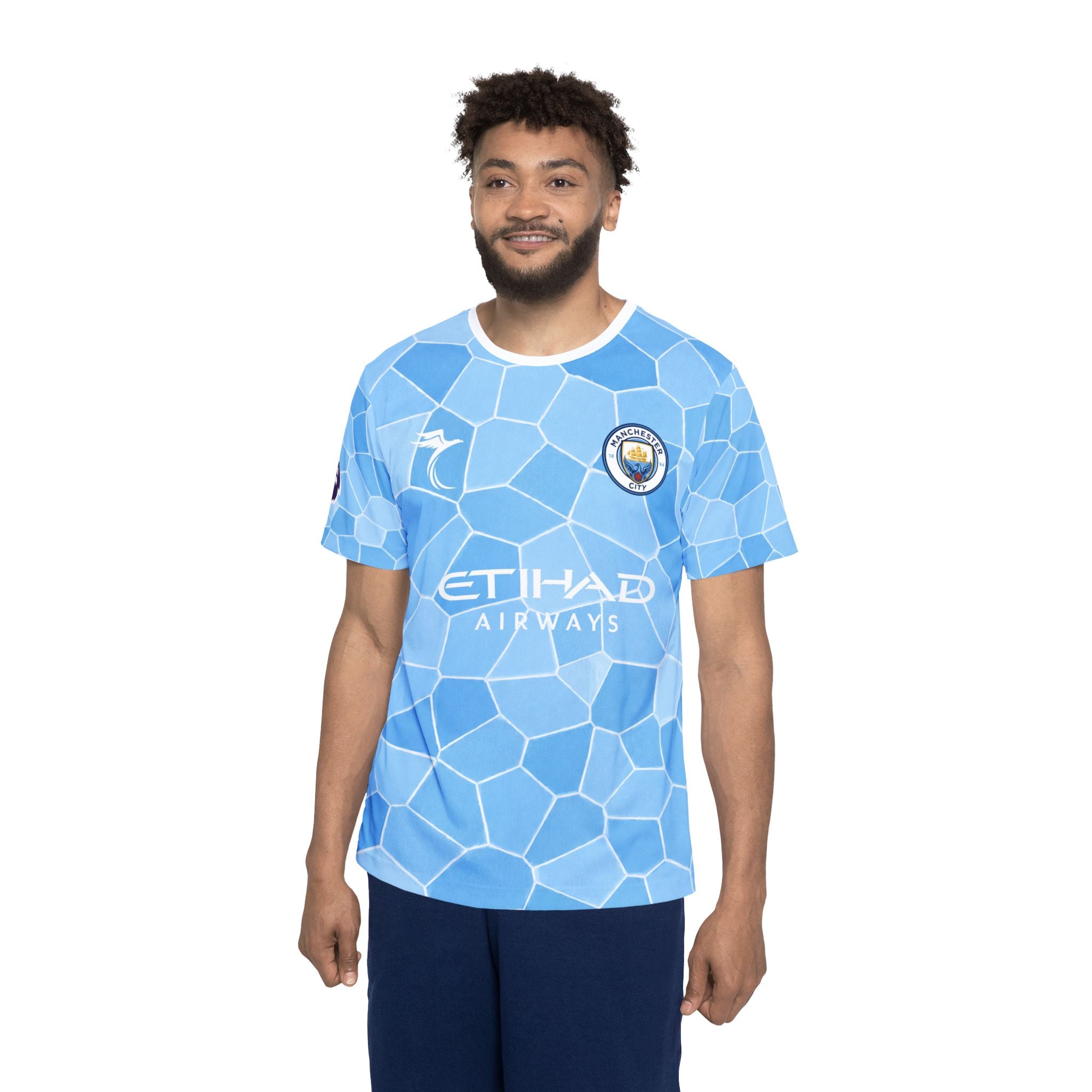 Erling Haaland Soccer Jersey — Light Blue Mosaic Football Shirt (Etihad Style)