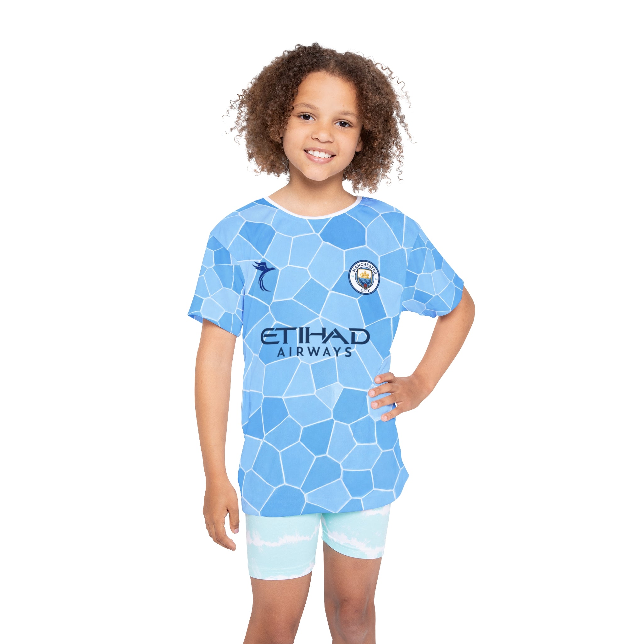 Kids Soccer Jersey — Light Blue All-Over Print with Number 9