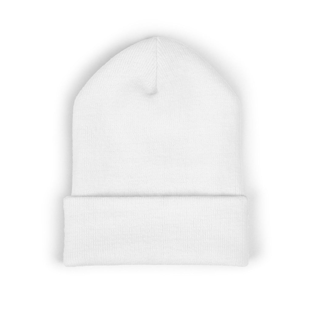 Embroidered Cat with Heart Cuffed Beanie — Cute Minimalist Knit Hat