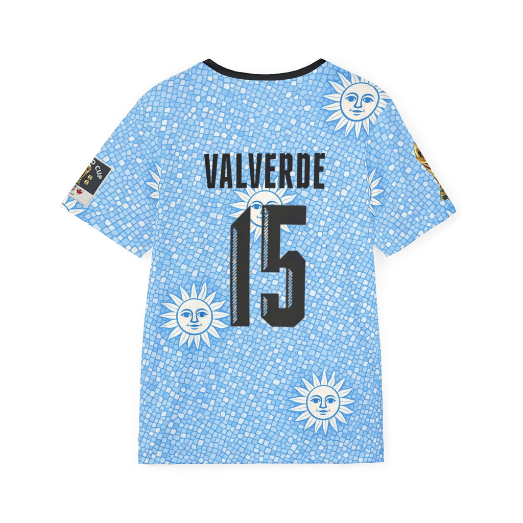 Men's Uruguay Soccer Jersey — Blue Sun Pattern Valverde #15