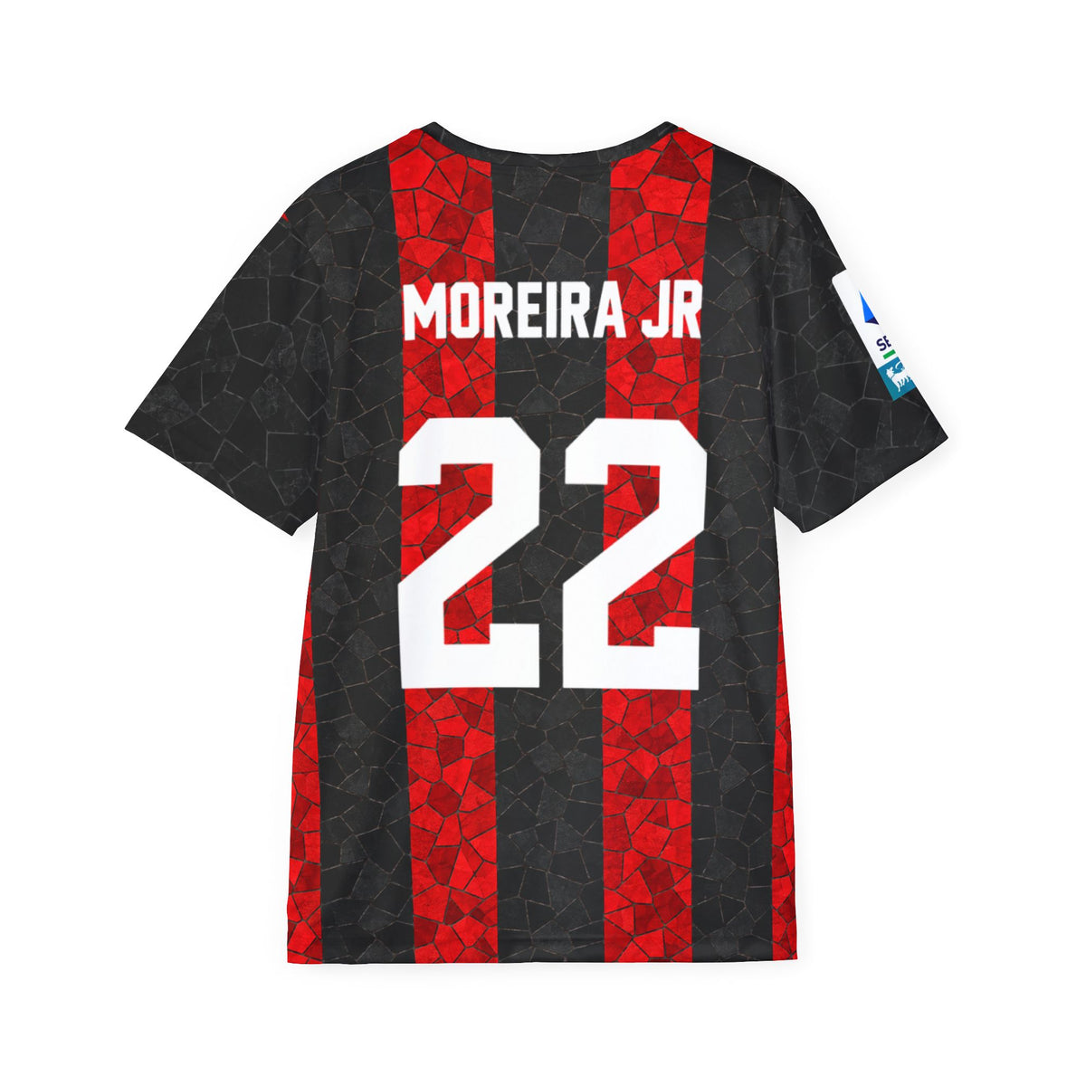 AC Milan Style Men's Soccer Jersey — "Moreira Jr 22" Red & Black Striped Kit