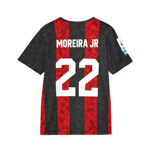 AC Milan Style Men's Soccer Jersey — "Moreira Jr 22" Red & Black Striped Kit