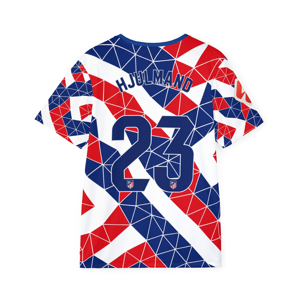 Men's Custom Soccer Jersey — Red White & Blue Geometric #23 (Hjulmand)