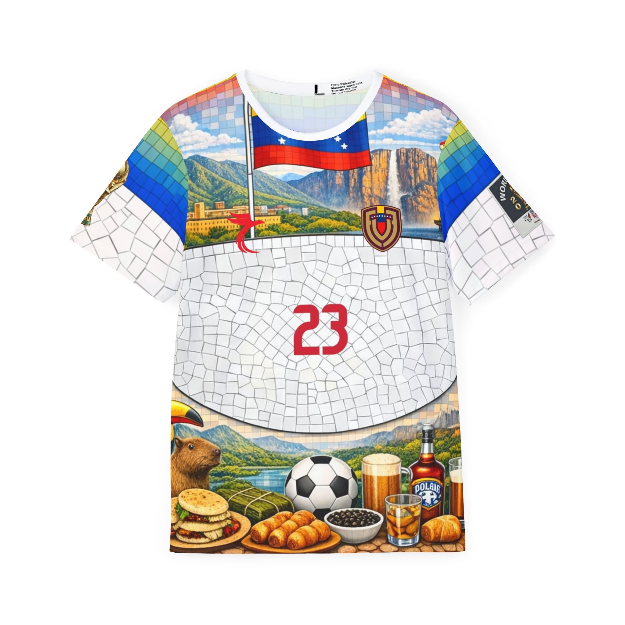Soccer Mosaic Jersey — Brazilian Food & Festival Print All-Over Tee