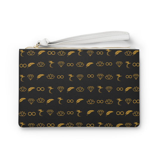 Elegant Black & Gold Clutch Bag with Symbolic Patterns