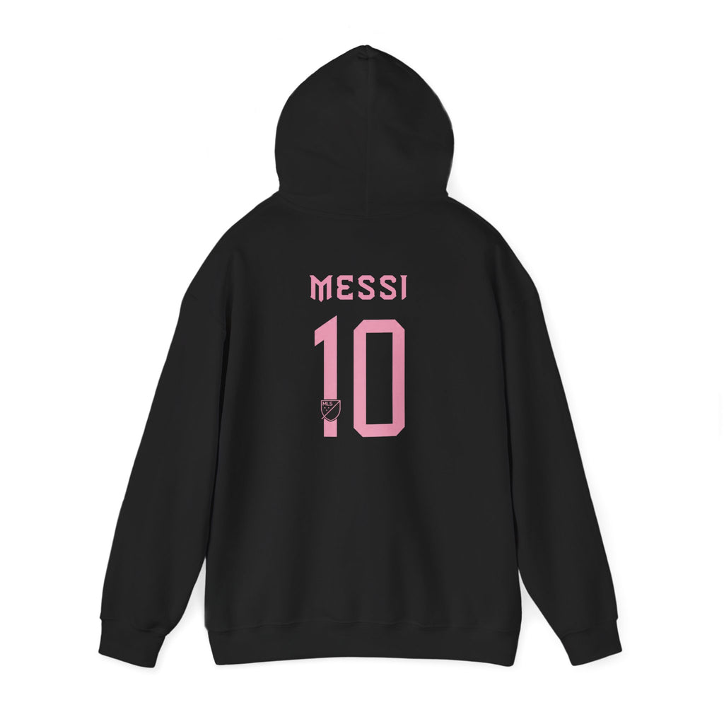 Black Soccer Jersey Hoodie with Pink Number 10 Back Print