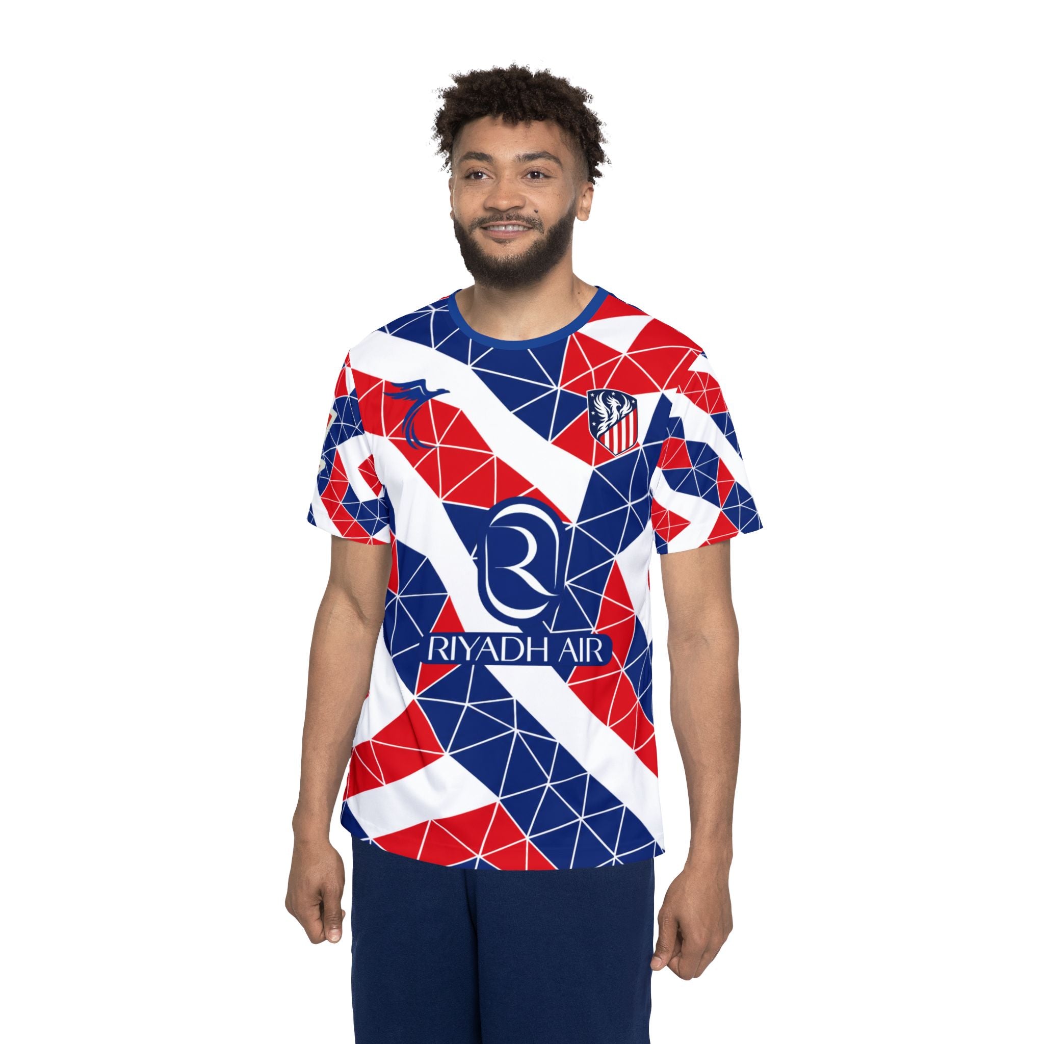 Men's Custom Soccer Jersey — Red White & Blue Geometric #23 (Hjulmand)